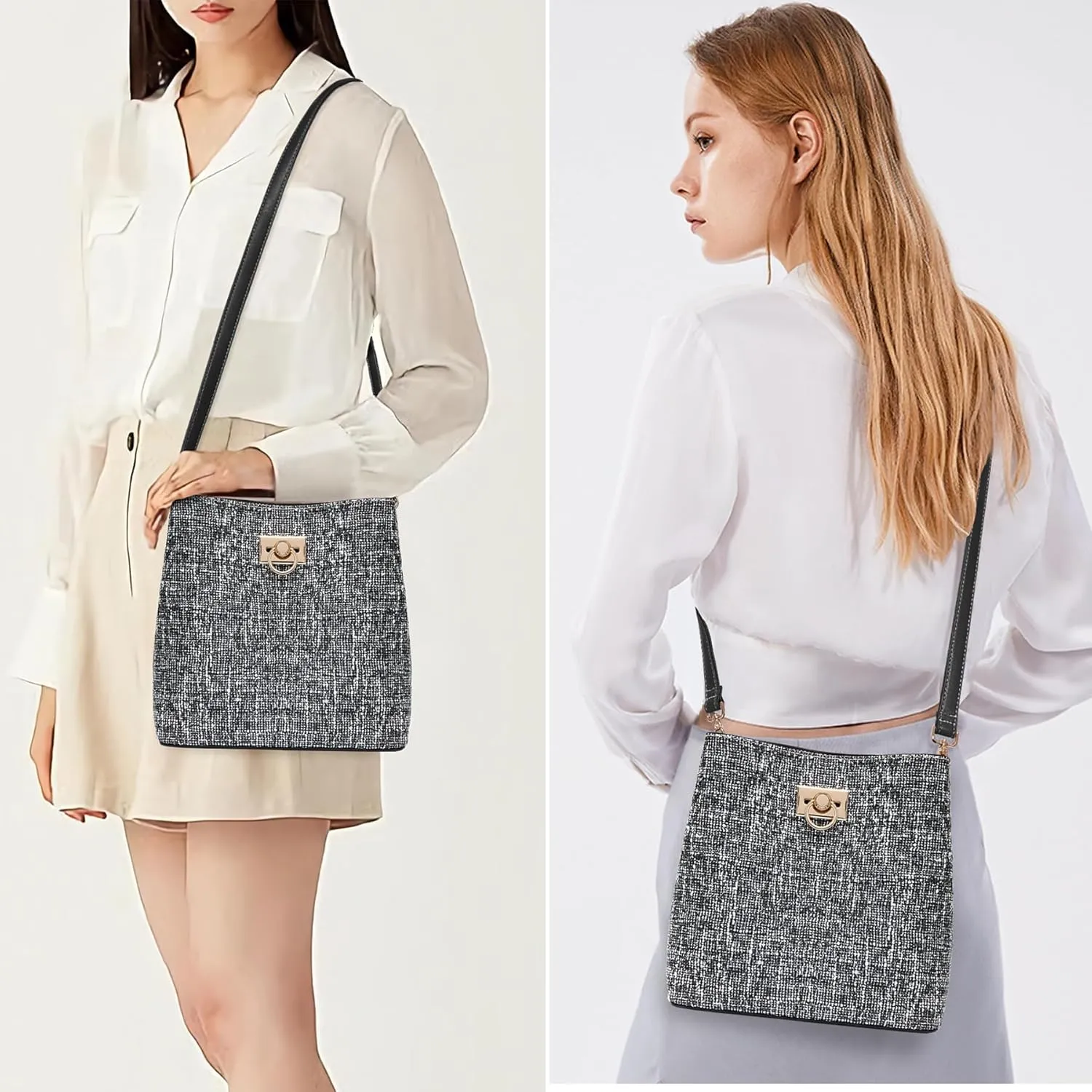 KALIDI Crossbody Purses for Women Vegan Leather Bucket Bag Fashion Ladies Crossbody Handbag Shoulder Purse with Multi Pockets