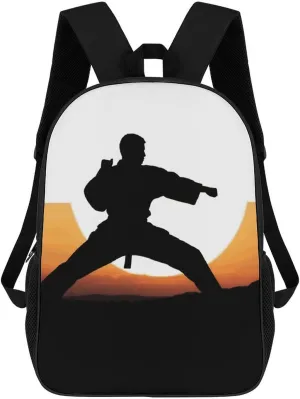 Karate Silhouette Business Laptop Backpack for Women Men 17 Inch Carry on Backpack Waterproof Black Bookbag Fashion Lightweight Backpacks for Travel Hiking Camping Casual Daypack Backpacks