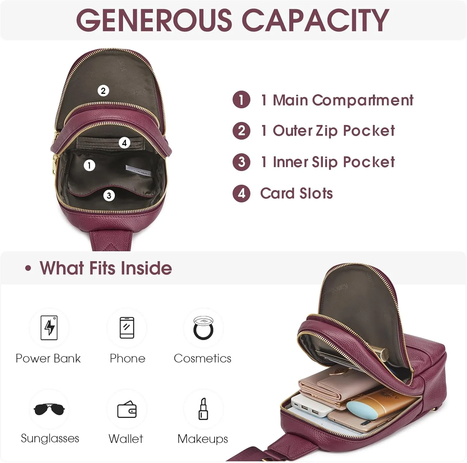 Kattee Sling Bag for Women Crossbody, Soft Leather Fanny Packs for Women, Small Crossbody Chest Bag with RFID Blocking