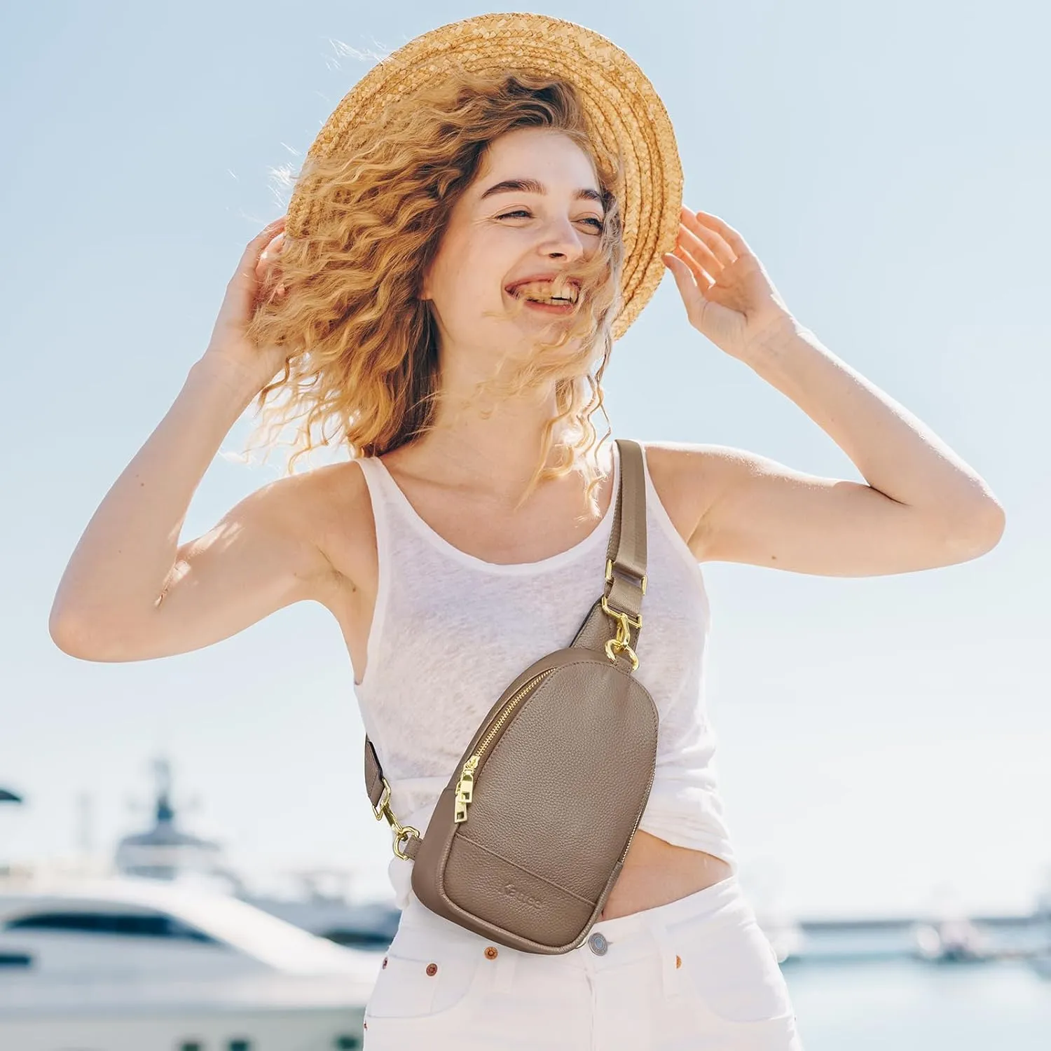 Kattee Sling Bag for Women, Leather Fanny Packs for Women, Small Crossbody Chest Bag with RFID Blocking