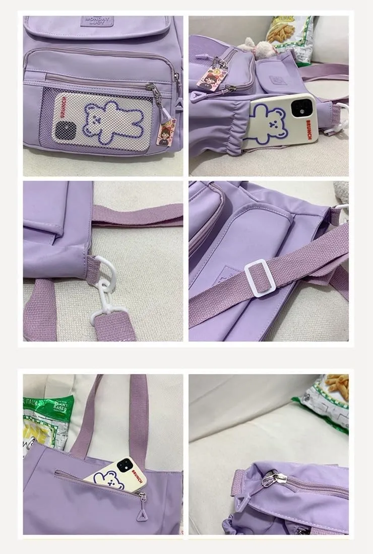 Kawaii Crossbody Bag with Plushies Preppy Crossbody Bag Solid Vanilla Aesthetic Messenger Bag Shoulder Tote Bag
