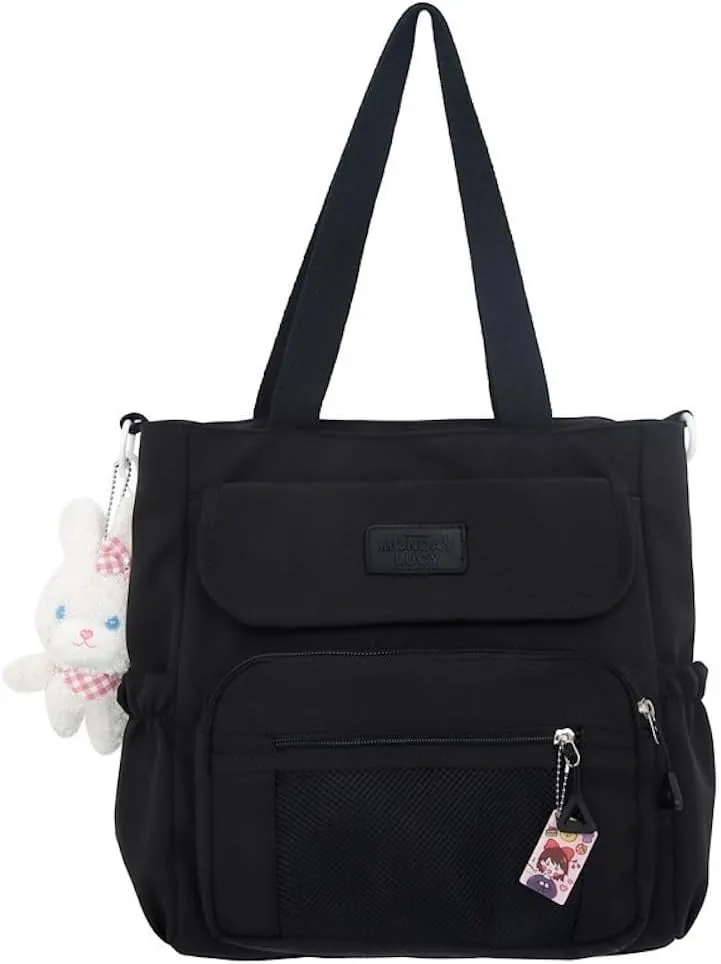 Kawaii Crossbody Bag with Plushies Preppy Crossbody Bag Solid Vanilla Aesthetic Messenger Bag Shoulder Tote Bag