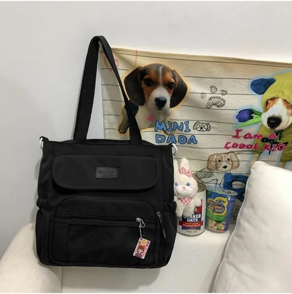 Kawaii Crossbody Bag with Plushies Preppy Crossbody Bag Solid Vanilla Aesthetic Messenger Bag Shoulder Tote Bag
