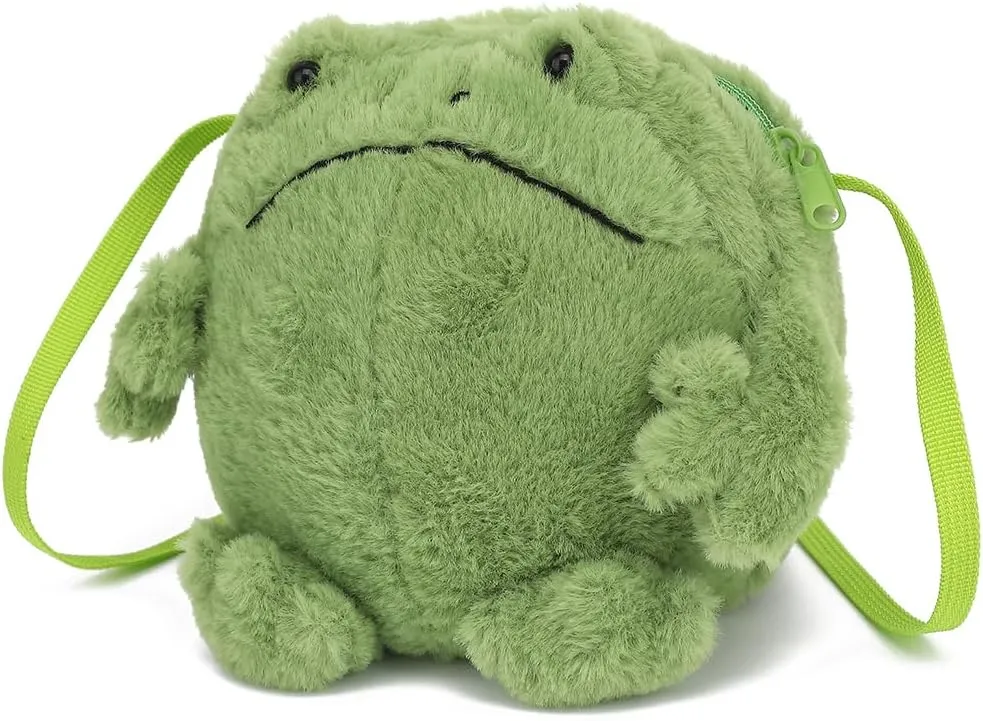 Kawaii Frog Purse for Women, Cute Lolita Stuffed Animal Bag Plush Novelty Purse, Soft Fluffy Frog Crossbody Bags