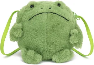 Kawaii Frog Purse for Women, Cute Lolita Stuffed Animal Bag Plush Novelty Purse, Soft Fluffy Frog Crossbody Bags