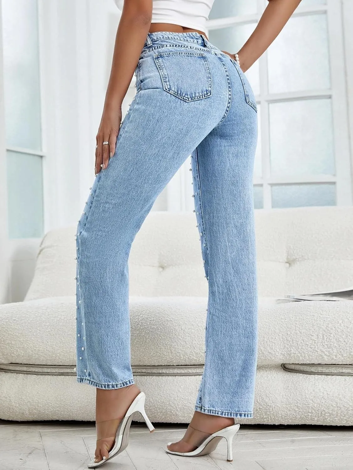 Kedera Women's High Waisted Jeans Boyfriend Baggy Wide Straight Leg Casual Denim Pants Trousers