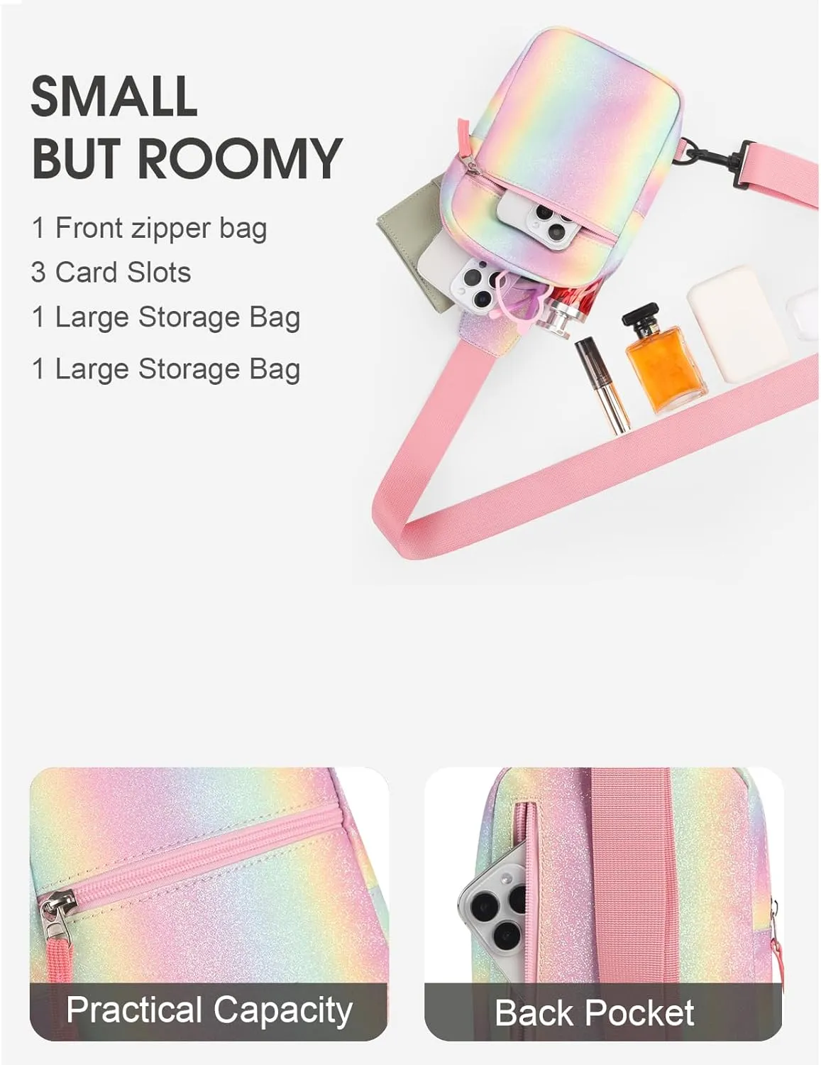 Kids Crossbody Small Sling Bag Bag Girls Fanny Pack Colorblock Belt Bag Cute Backpack Purse Chest Bag for Girls Gifts