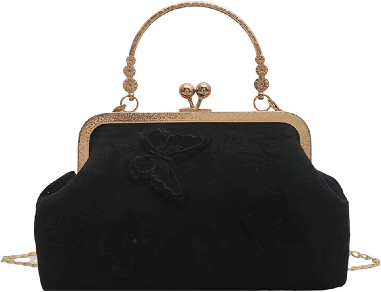 Kiss Lock Purse and Handbag for Women Floral Embroidered Crossbody Bag Medium Handbags Kiss Clasp Tote Shoulder Bags