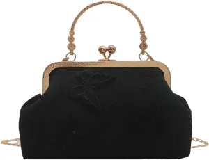 Kiss Lock Purse and Handbag for Women Floral Embroidered Crossbody Bag Medium Handbags Kiss Clasp Tote Shoulder Bags