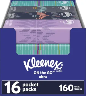 Kleenex On-The-Go Facial Tissues, 16 On-The-Go Packs, 10 Tissues per Box, 3-Ply (160 Total Tissues), Packaging May Vary