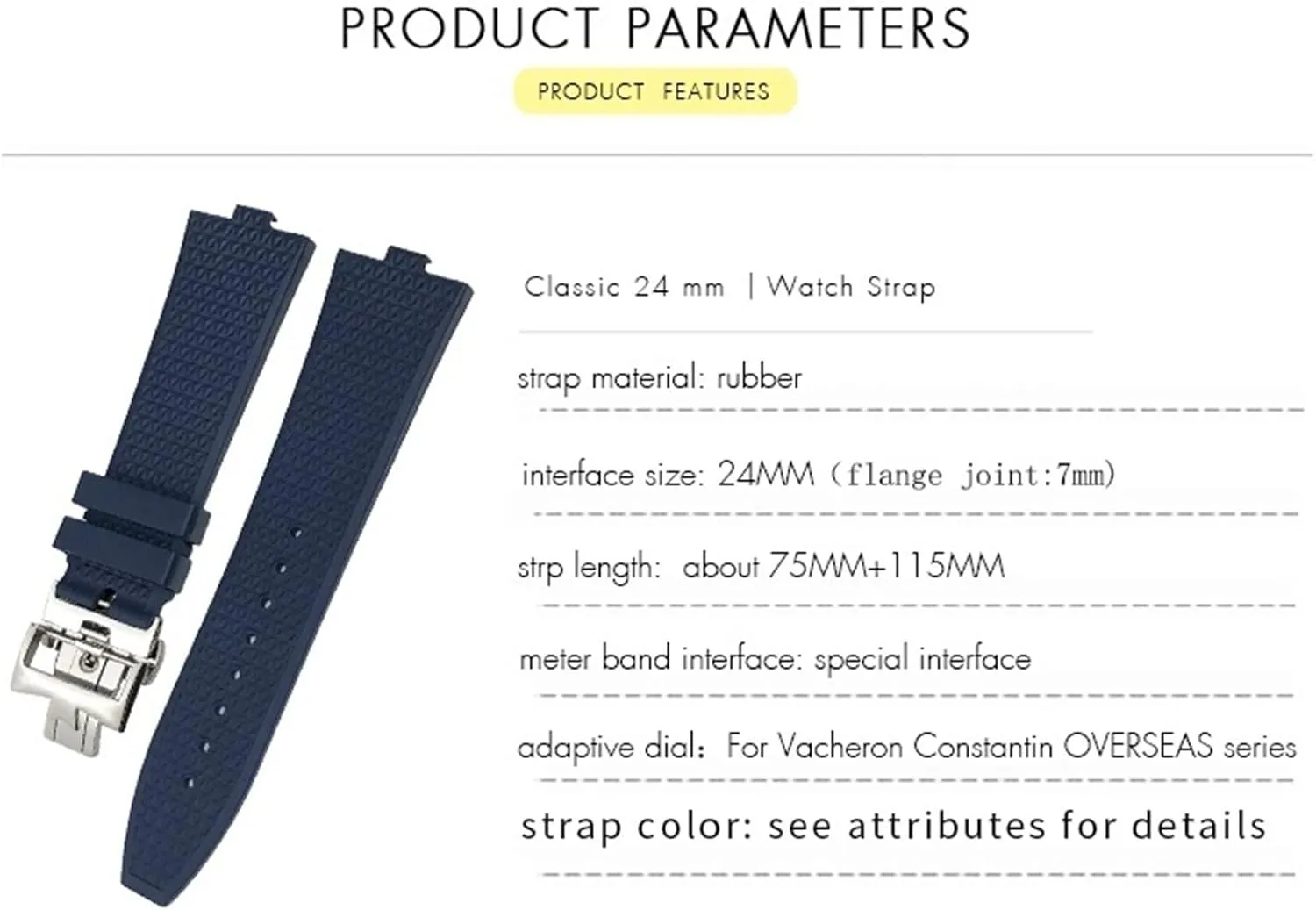 KLVN 24mm*7mm Fluoro Rubber Quick Release Watchbands Fit For Vacheron Constantin 5500V 4500V 7900 Black Blue Watch Men Waterproof Strap