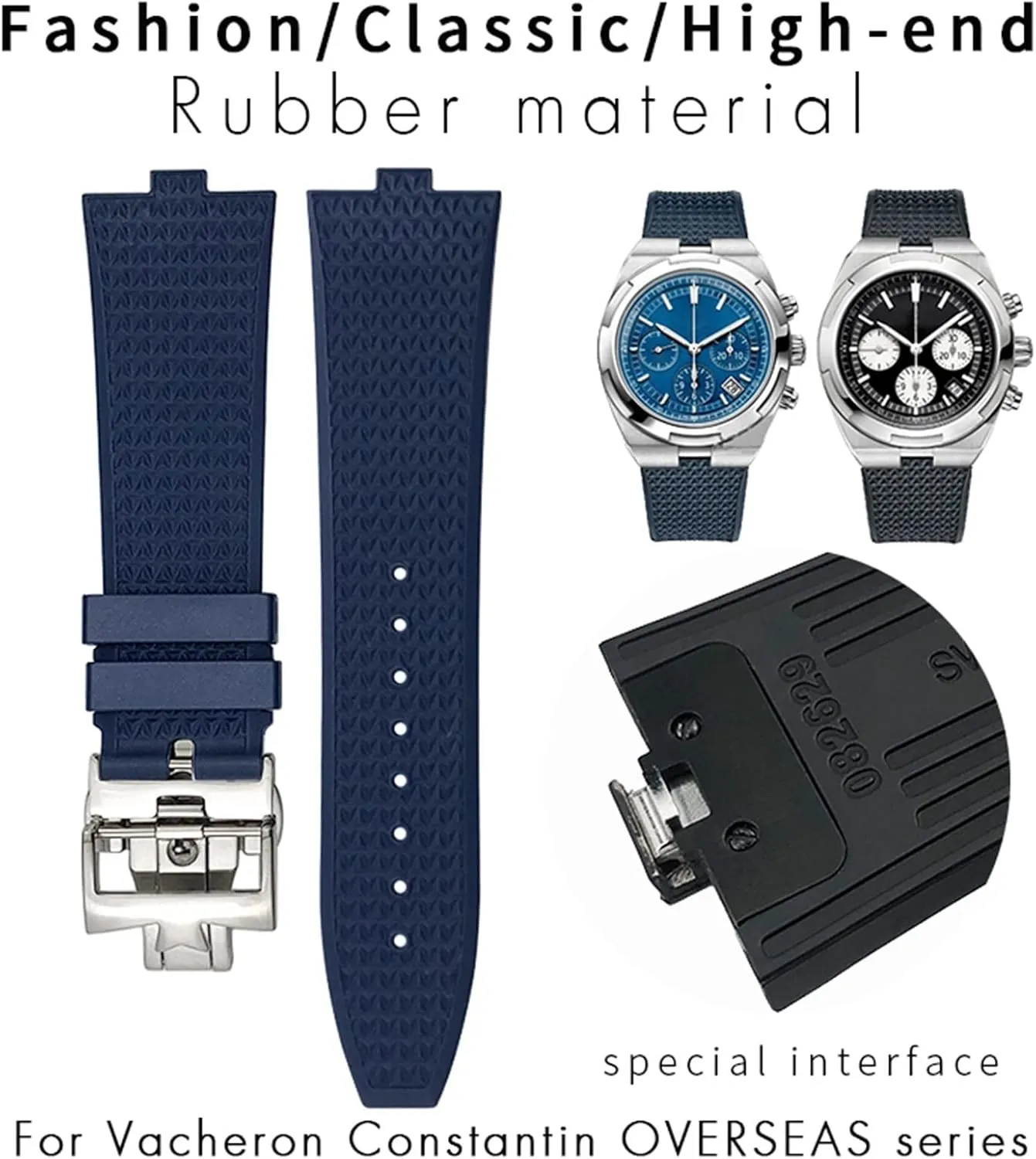 KLVN 24mm*7mm Fluoro Rubber Quick Release Watchbands Fit For Vacheron Constantin 5500V 4500V 7900 Black Blue Watch Men Waterproof Strap