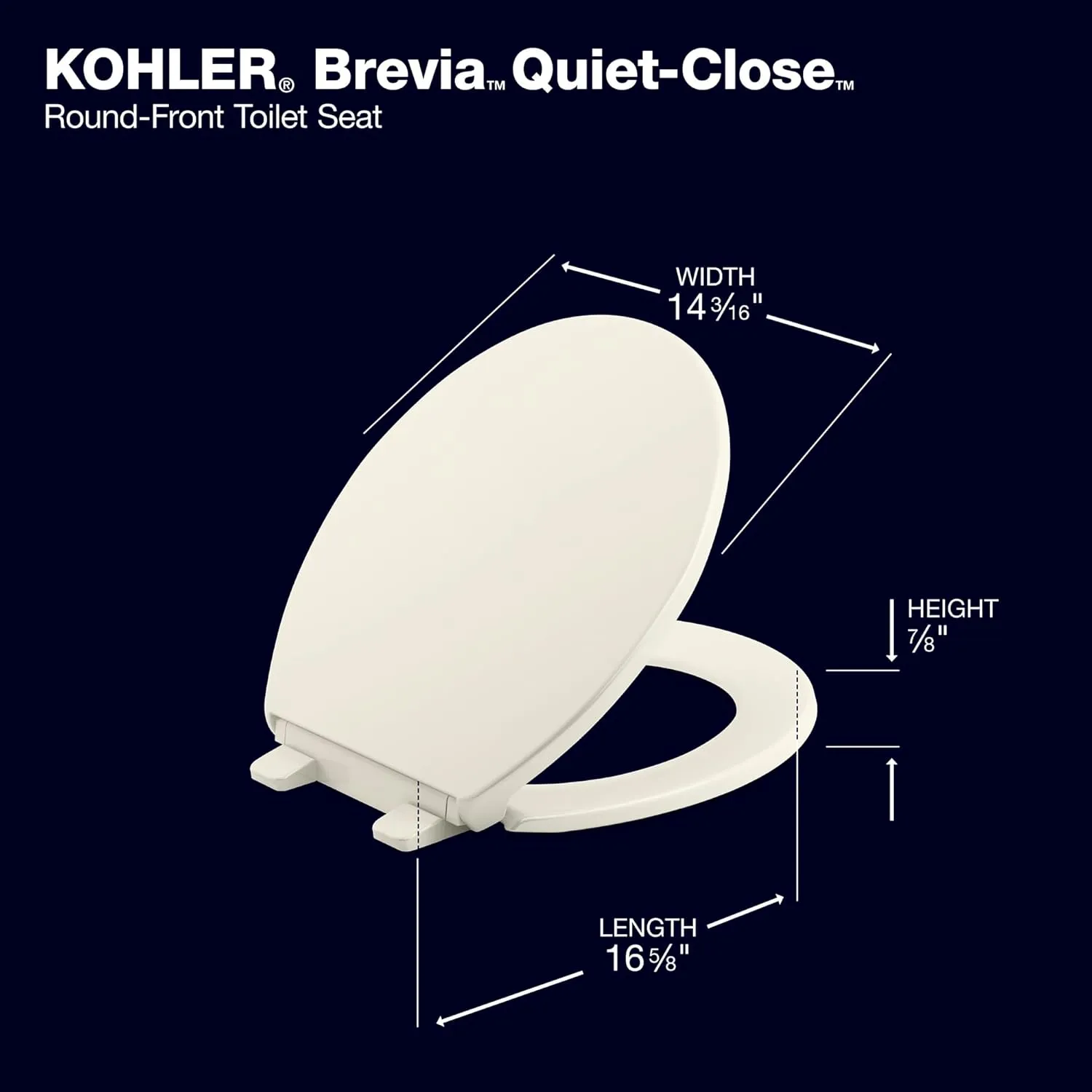 KOHLER 4775-0 Brevia Round-Front Toilet Seat with Quick-Release Hinges, Grip-Tight Bumpers, White