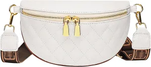 LABANCA Women Rivet Studded Zipper Pocket Shoulder Purse Faux Leather Waist Packs Rave Chest Bag Festival Fanny Bag Purse (07103 White)