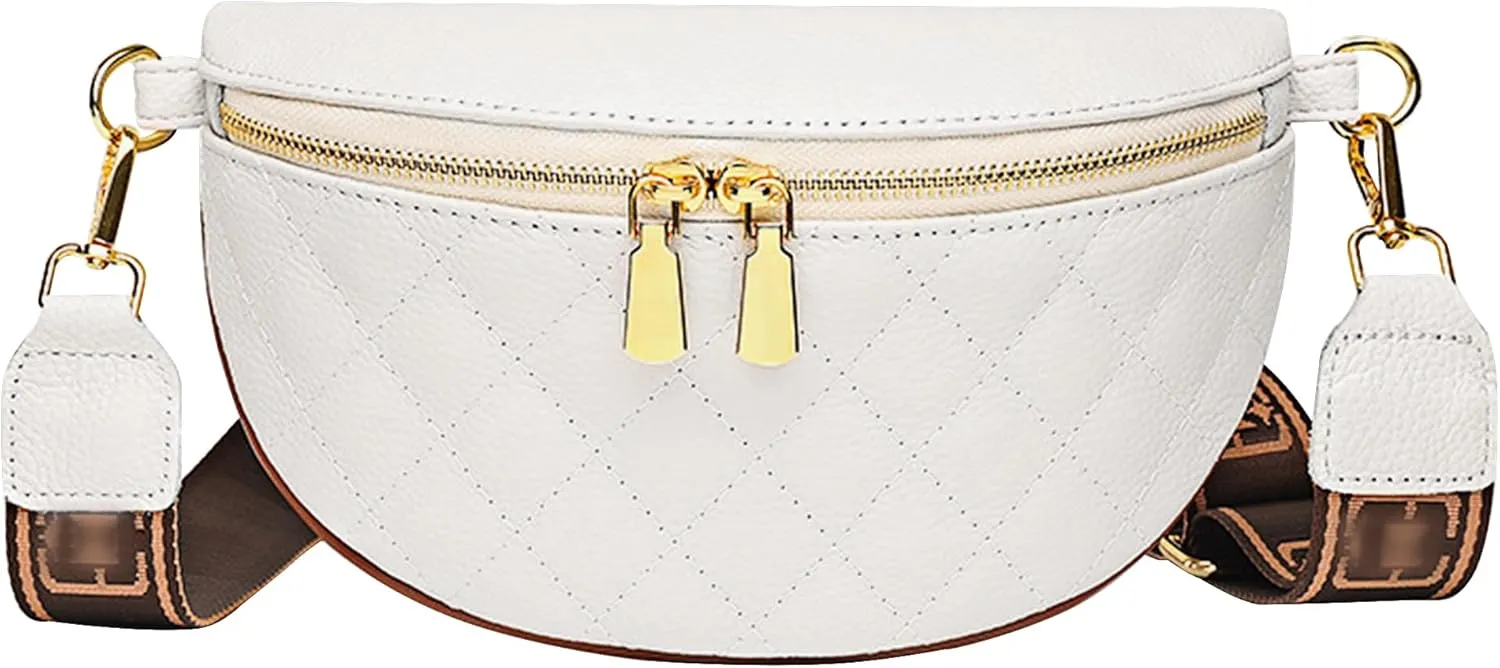 LABANCA Women Rivet Studded Zipper Pocket Shoulder Purse Faux Leather Waist Packs Rave Chest Bag Festival Fanny Bag Purse (07103 White)