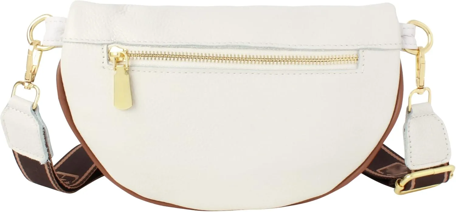 LABANCA Women Rivet Studded Zipper Pocket Shoulder Purse Faux Leather Waist Packs Rave Chest Bag Festival Fanny Bag Purse (07103 White)