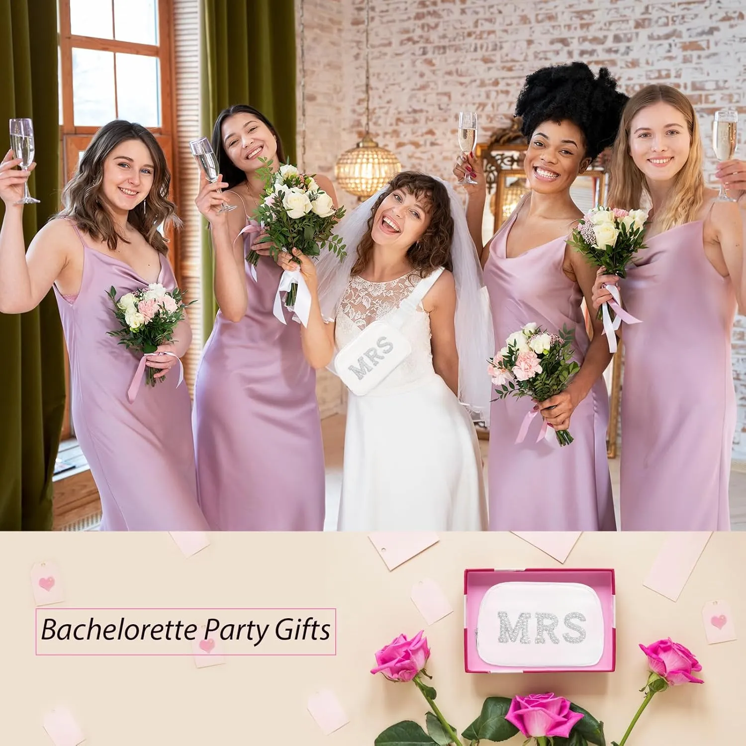 Lamyba Bachelorette Gifts for Bride Fanny Pack, Bride to be Gifts, Bridal Shower Gifts for Wedding Day Bachelorette Party Engagement Honeymoon, Pearl Mrs Waist Bag White