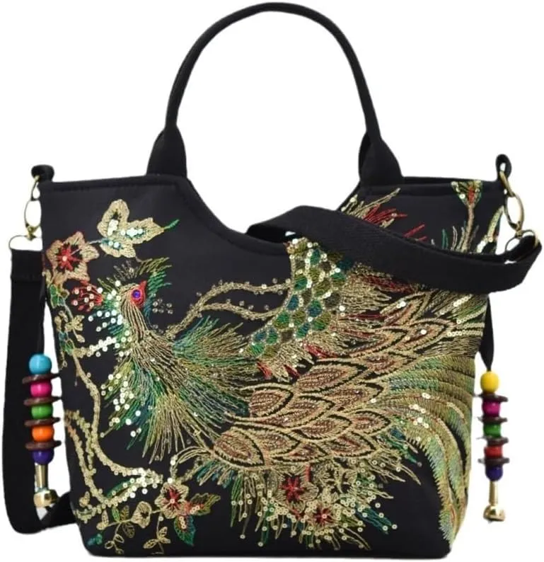 Large Capacity Embroidered Vintage Canvas Bag Ethnic Style Single Shoulder Handbag Crossbody Bag For Women