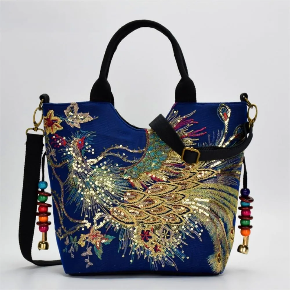 Large Capacity Embroidered Vintage Canvas Bag Ethnic Style Single Shoulder Handbag Crossbody Bag For Women