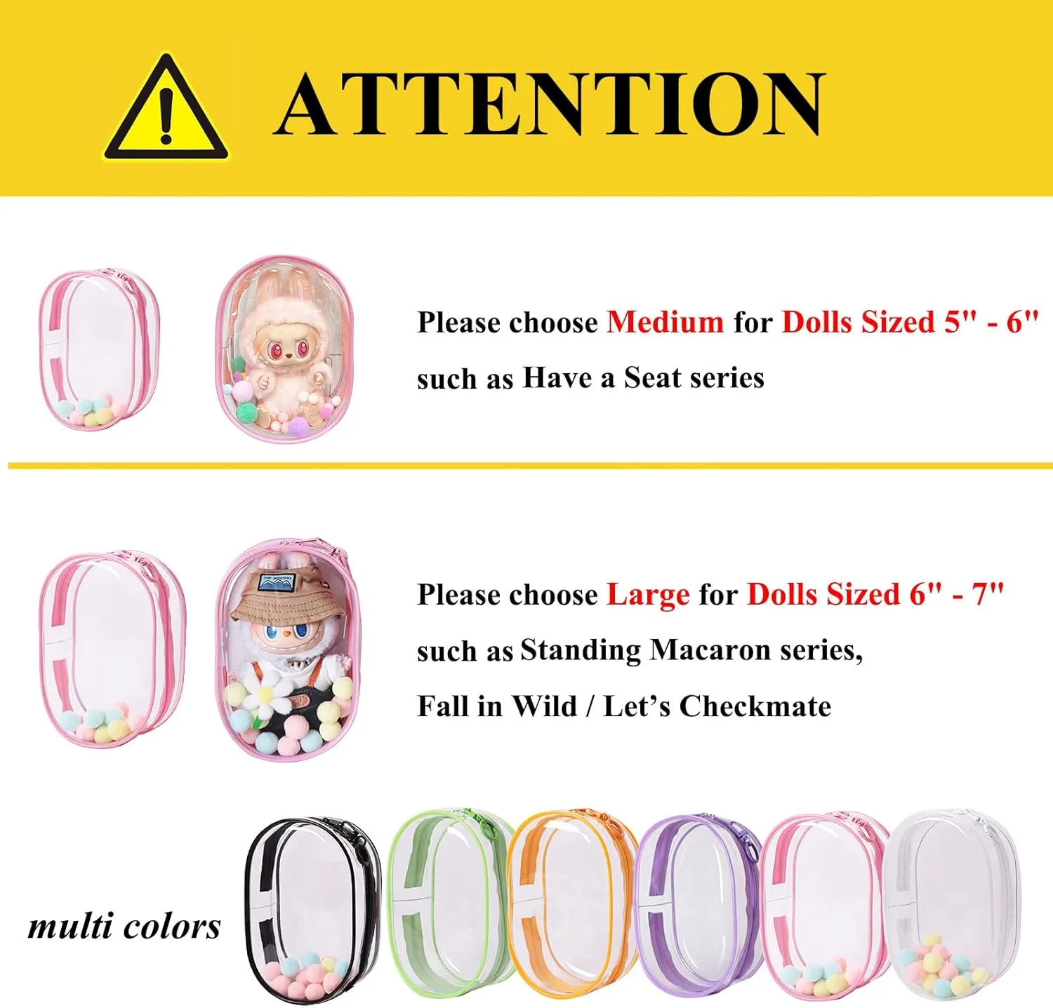 Large Clear Figure Display Bag with Keychain Blind Box Storage Case Lipsticks Carrying Case Keychain Pouch Charms for Collectibles