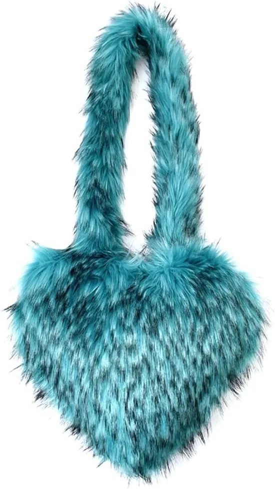 Large Heart Shaped Bag for Women Faux Fur Shoulder Purse Y2k Crossbody Bag Chic Handbag Furry Shoulder Tote Purse