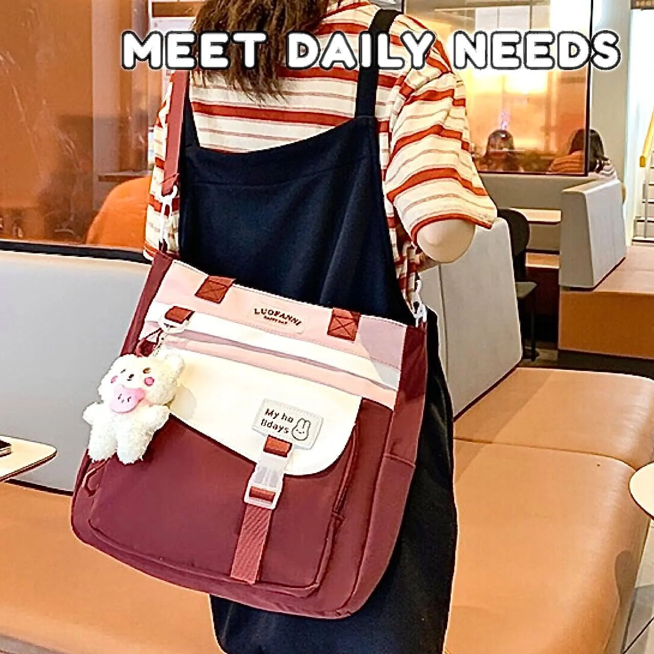 Large Vintage Messenger Bag Kawaii Cute Crossbody Bag for Women Multi-Functional Kawaii Purse with Upgraded Feature