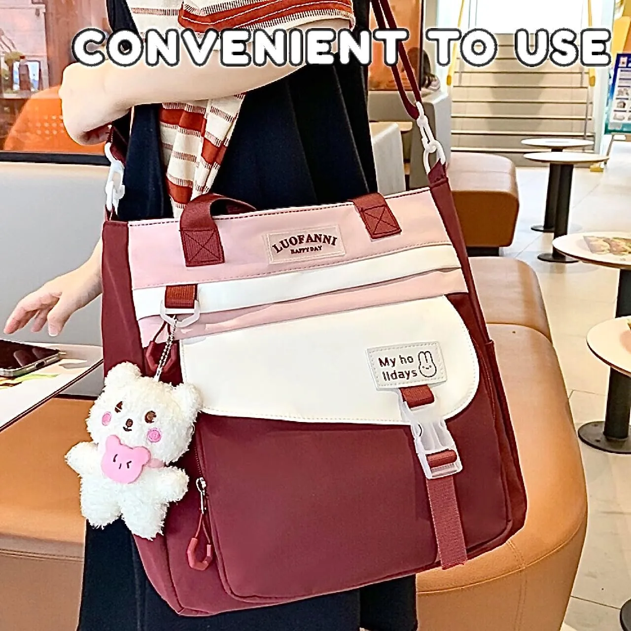 Large Vintage Messenger Bag Kawaii Cute Crossbody Bag for Women Multi-Functional Kawaii Purse with Upgraded Feature