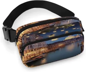 Large Waist Packs with Adjustable Strap,Beautiful Venice at Night CrossBody Fanny Pack Casual Bag for Travel Sports Running Hiking