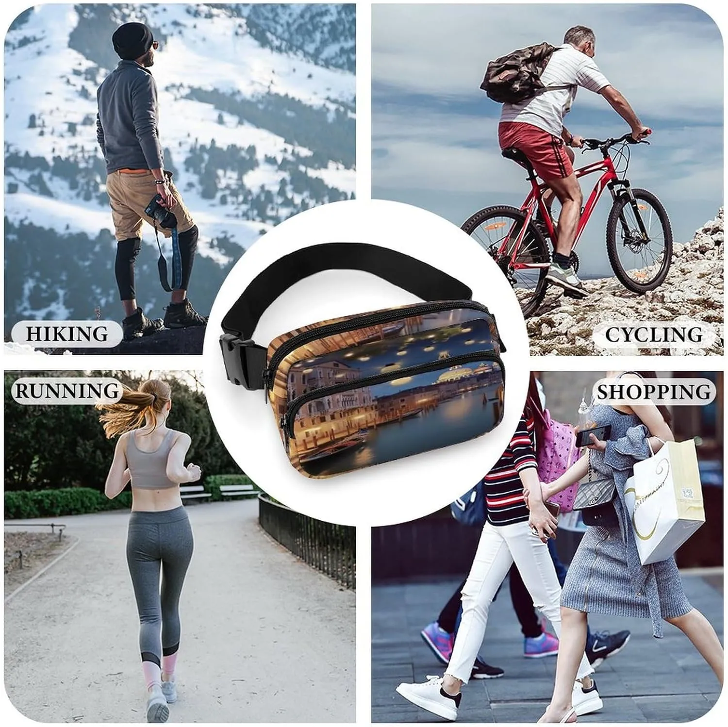 Large Waist Packs with Adjustable Strap,Beautiful Venice at Night CrossBody Fanny Pack Casual Bag for Travel Sports Running Hiking
