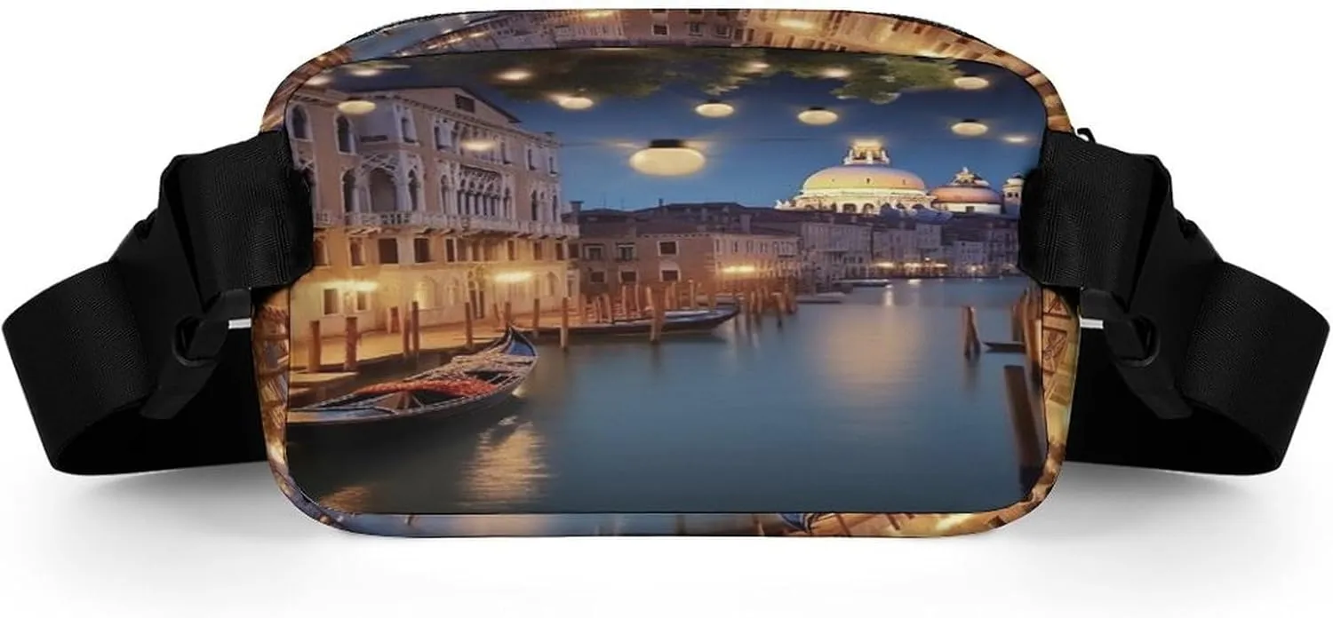Large Waist Packs with Adjustable Strap,Beautiful Venice at Night CrossBody Fanny Pack Casual Bag for Travel Sports Running Hiking