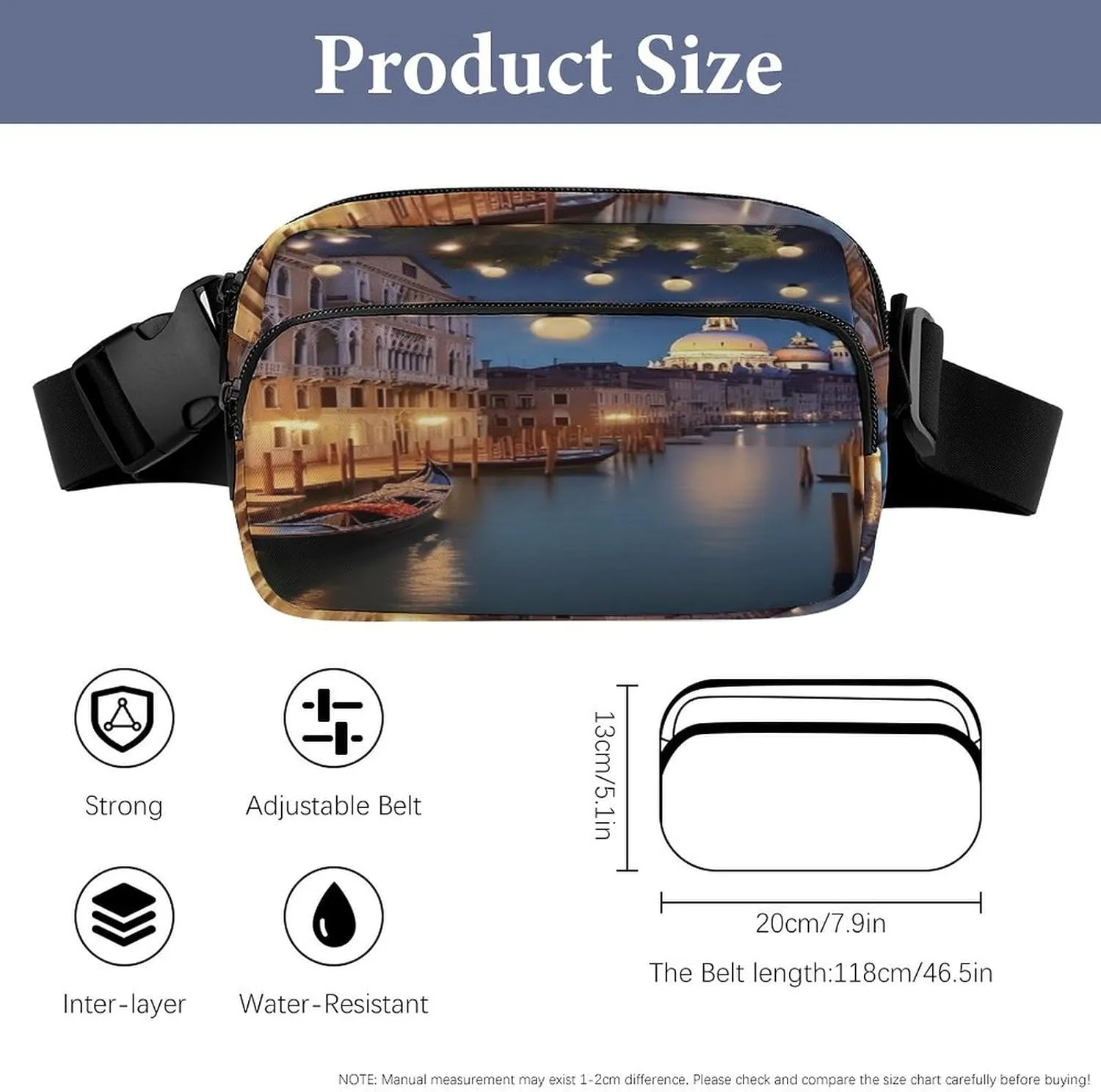Large Waist Packs with Adjustable Strap,Beautiful Venice at Night CrossBody Fanny Pack Casual Bag for Travel Sports Running Hiking