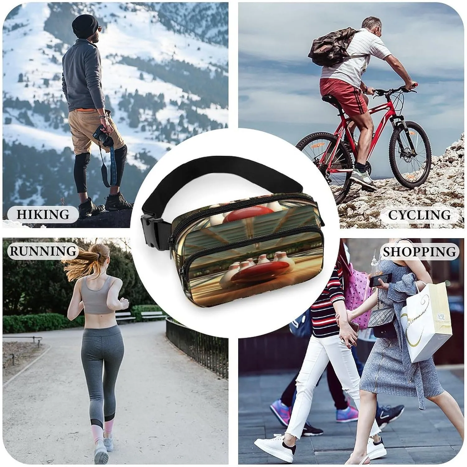 Large Waist Packs with Adjustable Strap,Bowling Club CrossBody Fanny Pack Casual Bag for Travel Sports Running Hiking