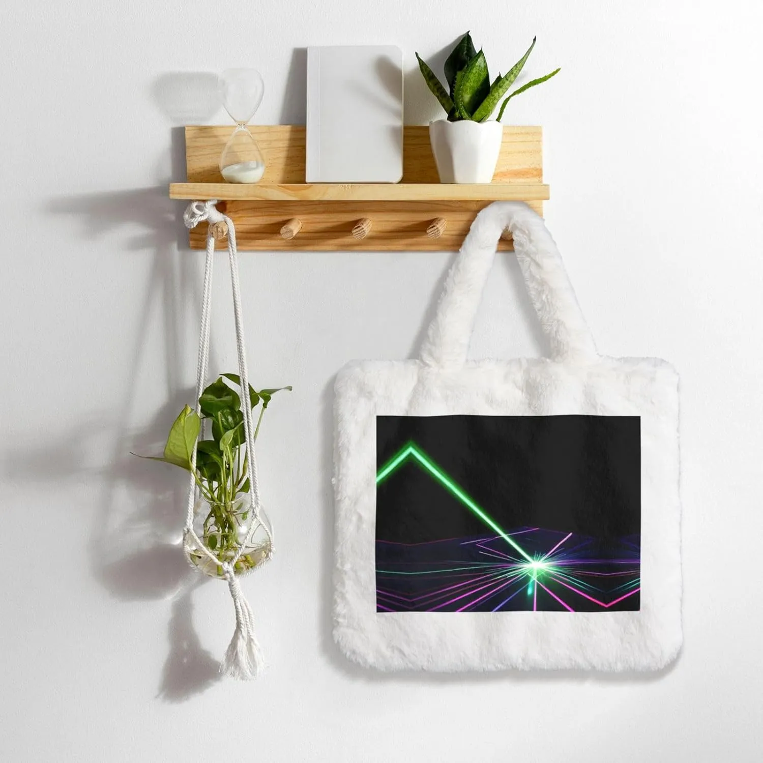 Laser Lights Printing Fluffy Shoulder Bag Ladies Plush Underarm Bag Tote Bag Furry Purse Handbag For Work Travel