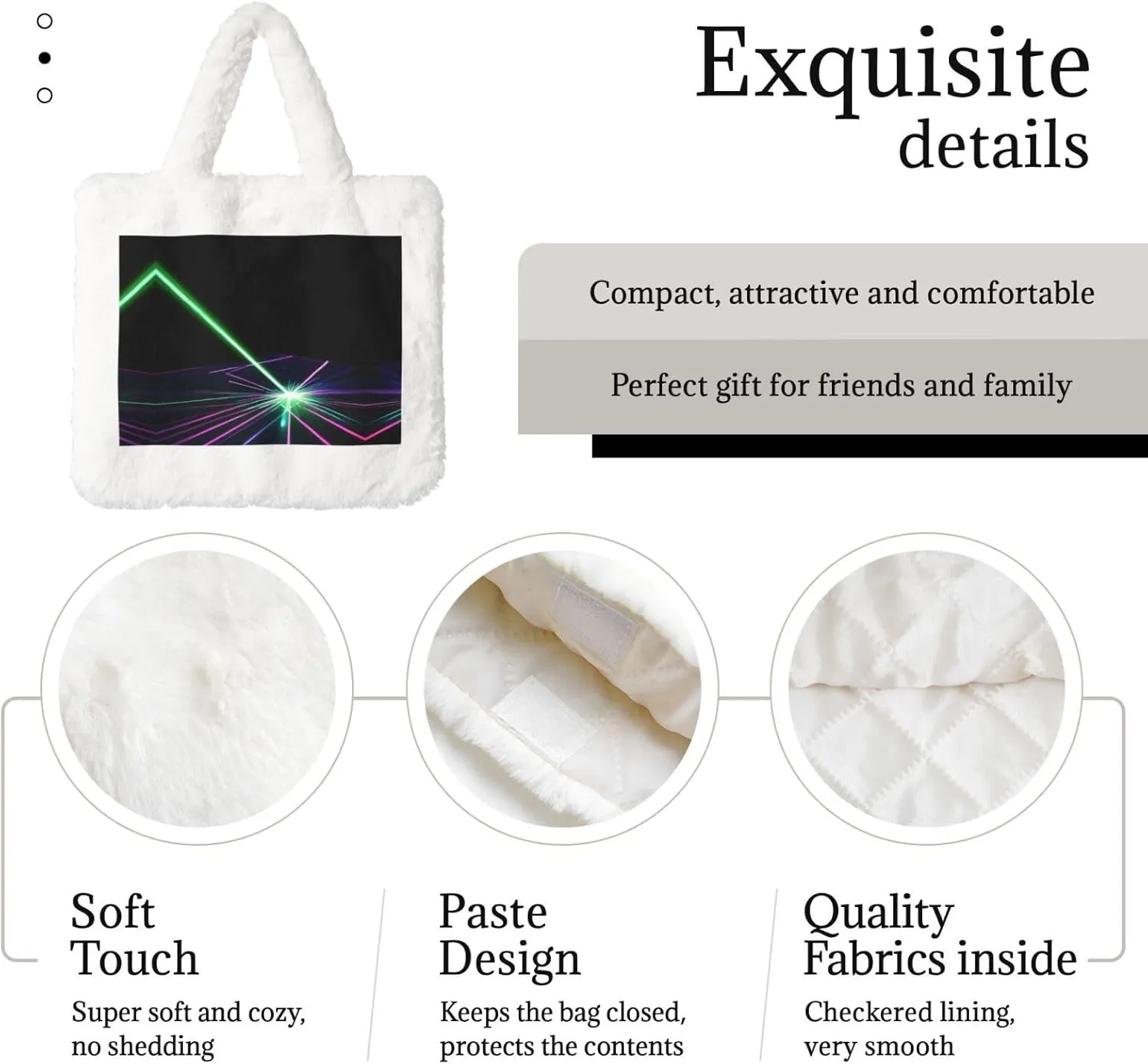 Laser Lights Printing Fluffy Shoulder Bag Ladies Plush Underarm Bag Tote Bag Furry Purse Handbag For Work Travel