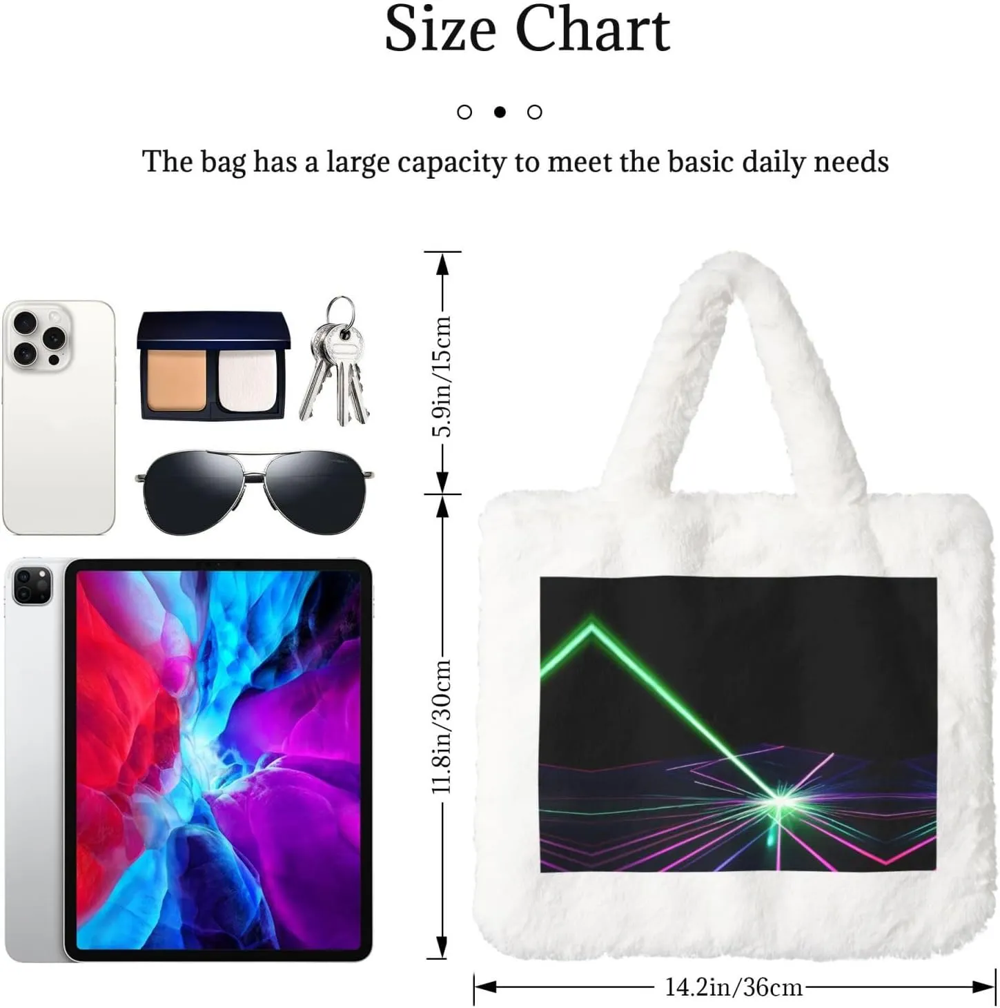 Laser Lights Printing Fluffy Shoulder Bag Ladies Plush Underarm Bag Tote Bag Furry Purse Handbag For Work Travel