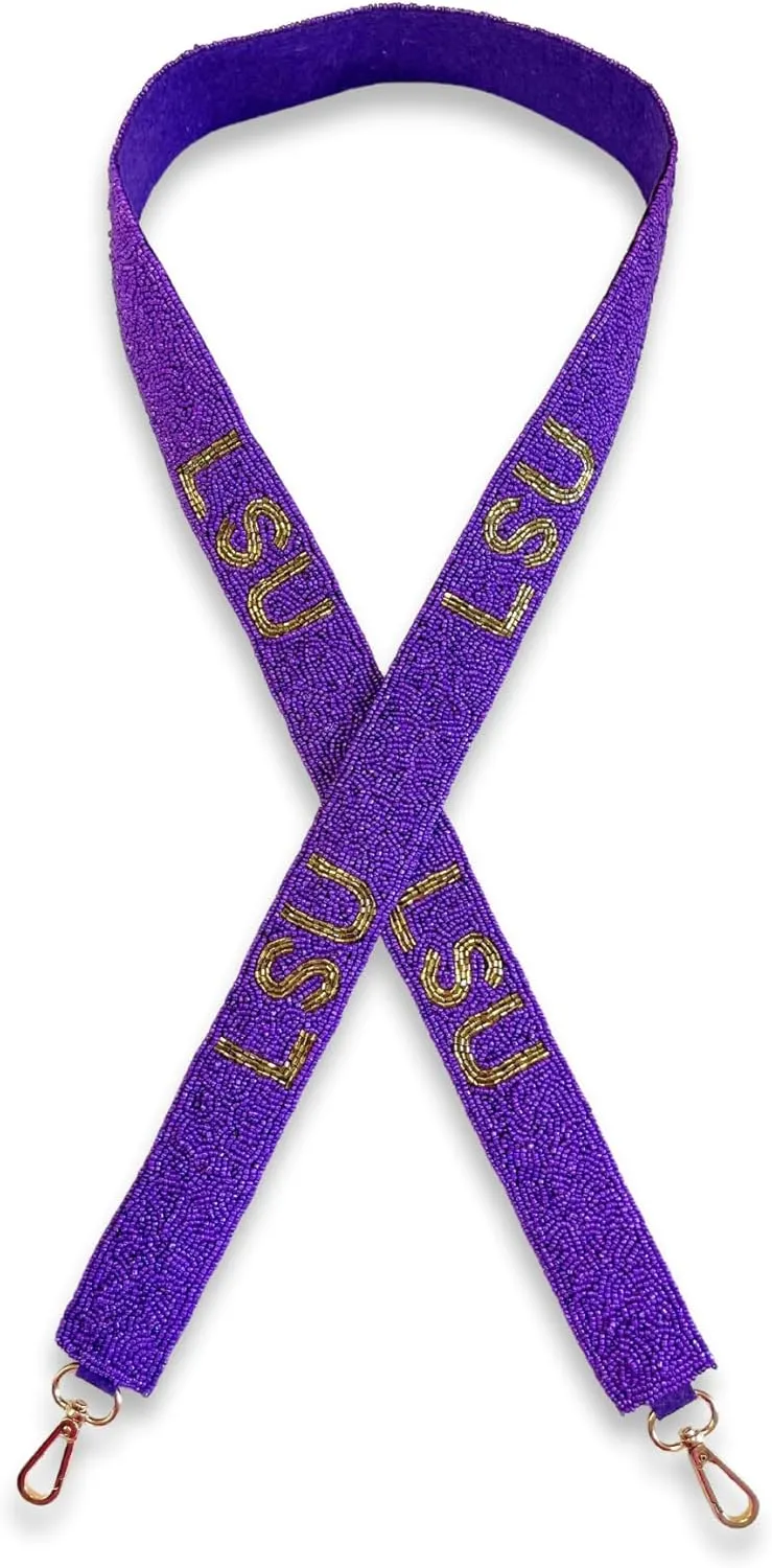 Lashicorn Louisiana Beaded Purse Strap Gold & Purple College Game Day Clear Handbag Replacement Strap Stadium Football University 49” Gold Hardware Clips for Sports Fans Merch