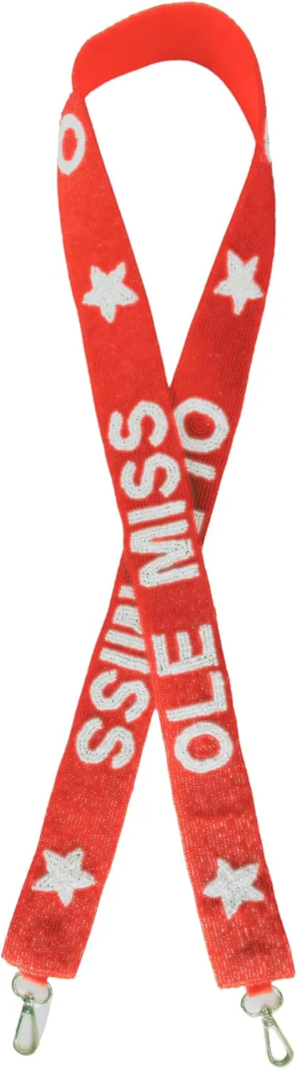 Lashicorn Mississippi Beaded Purse Strap Red and White Stars Ole 49” Miss University Rebs Toddy Game day Clear Crossbody Stadium Bag