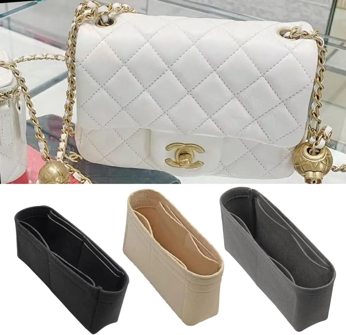 Lckaey Bag Organizer Insert for classic flap bag insert mini bag Shaper Insert - Premium Felt No zipper2009beige-mini