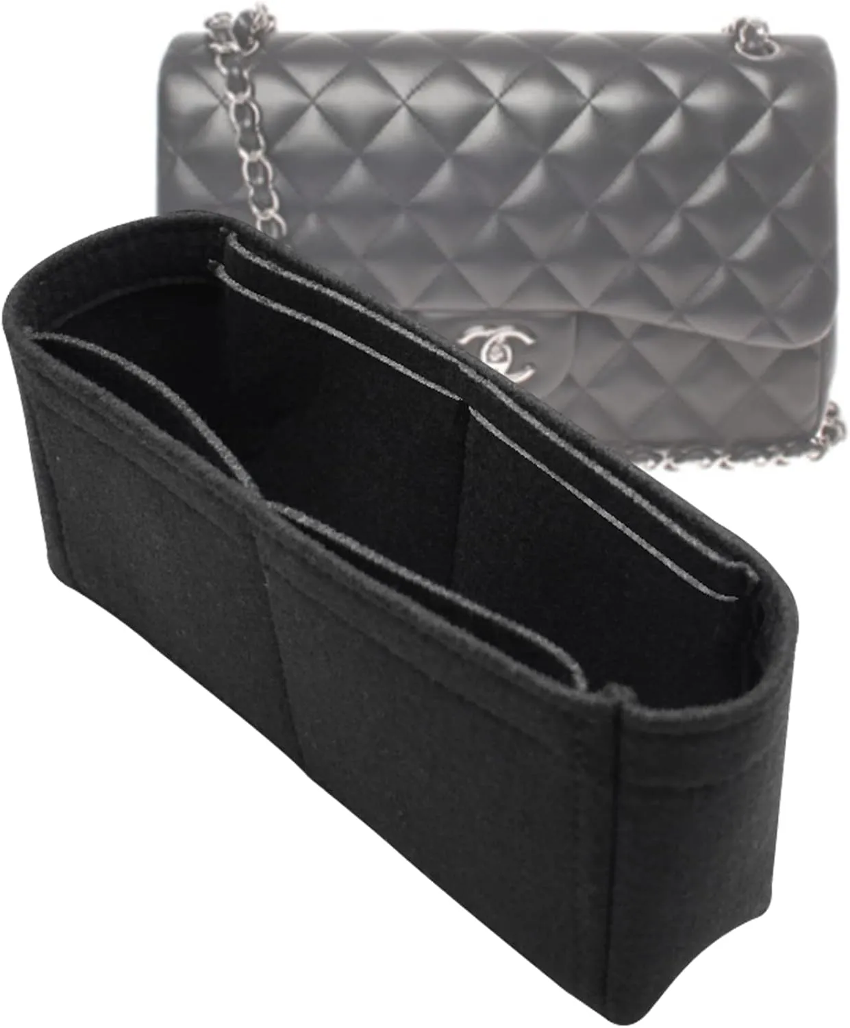 Lckaey Bag Organizer Insert for Classic Flap mini bag Shaper Purse Insert - Premium Handbag Felt Organizer 2009black-mini
