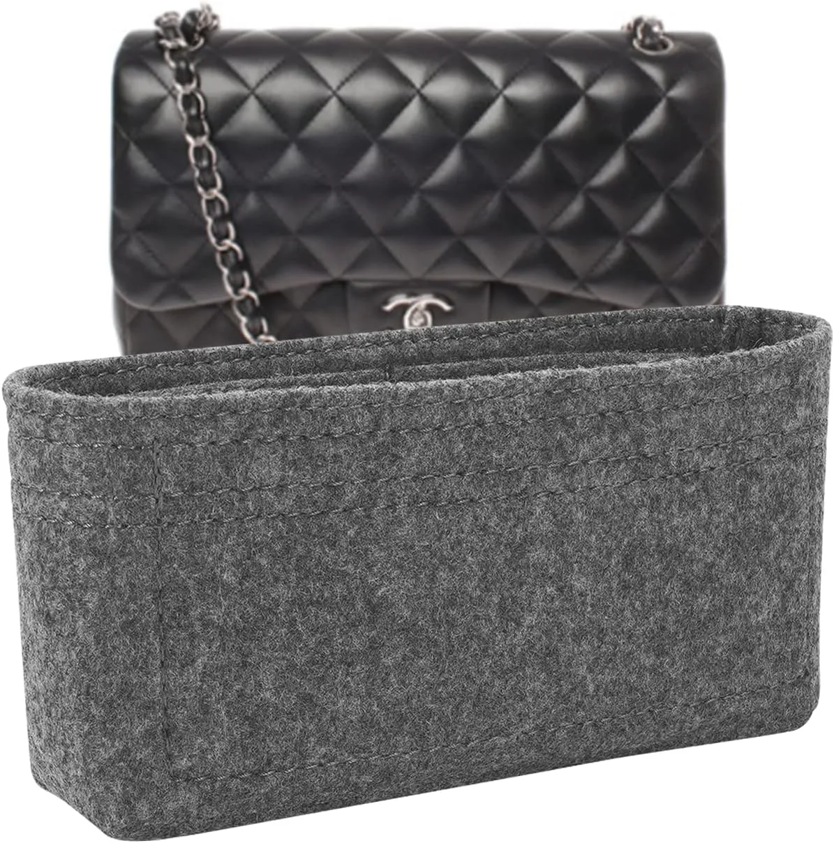 Lckaey Purse Organizer Insert for jumbo classic flap bag insert - Premium Handbag Felt Organizer 2009lightgray-L
