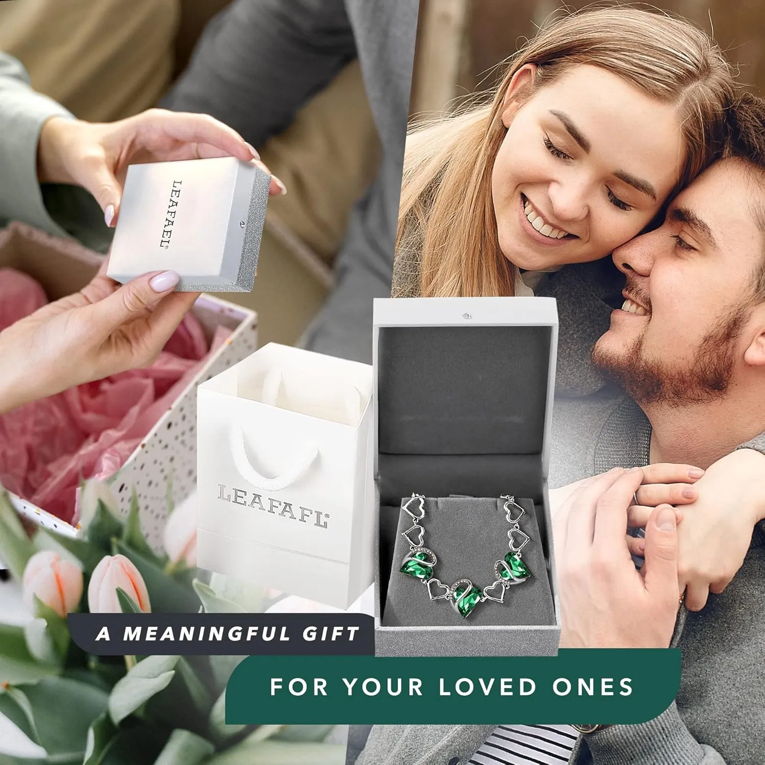 Leafael Valentine's Day Heart Link Bracelets for Women, Infinity Love Birthstone Crystal Charms or Healing Stones, Silver Plated Jewelry Gifts for Her, 7-inch Chain and 2-inch Extender
