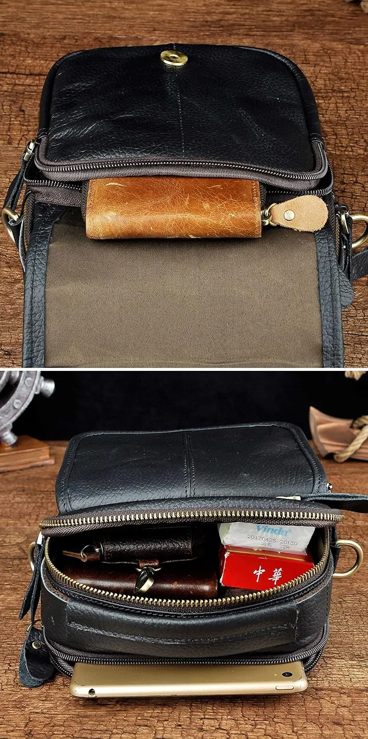 Le'aokuu Mens Genuine Leather Fanny Messenger Shoulder Satchel Waist Bag Pack