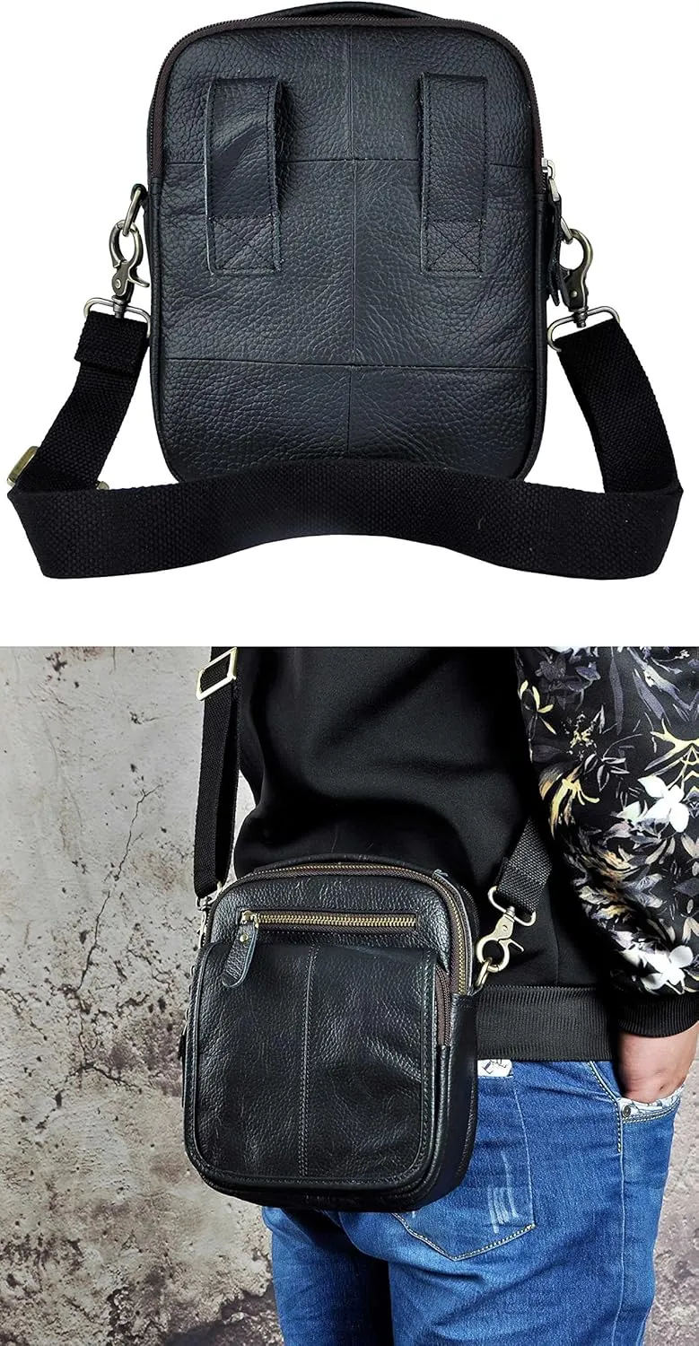 Le'aokuu Mens Genuine Leather Fanny Messenger Shoulder Satchel Waist Bag Pack
