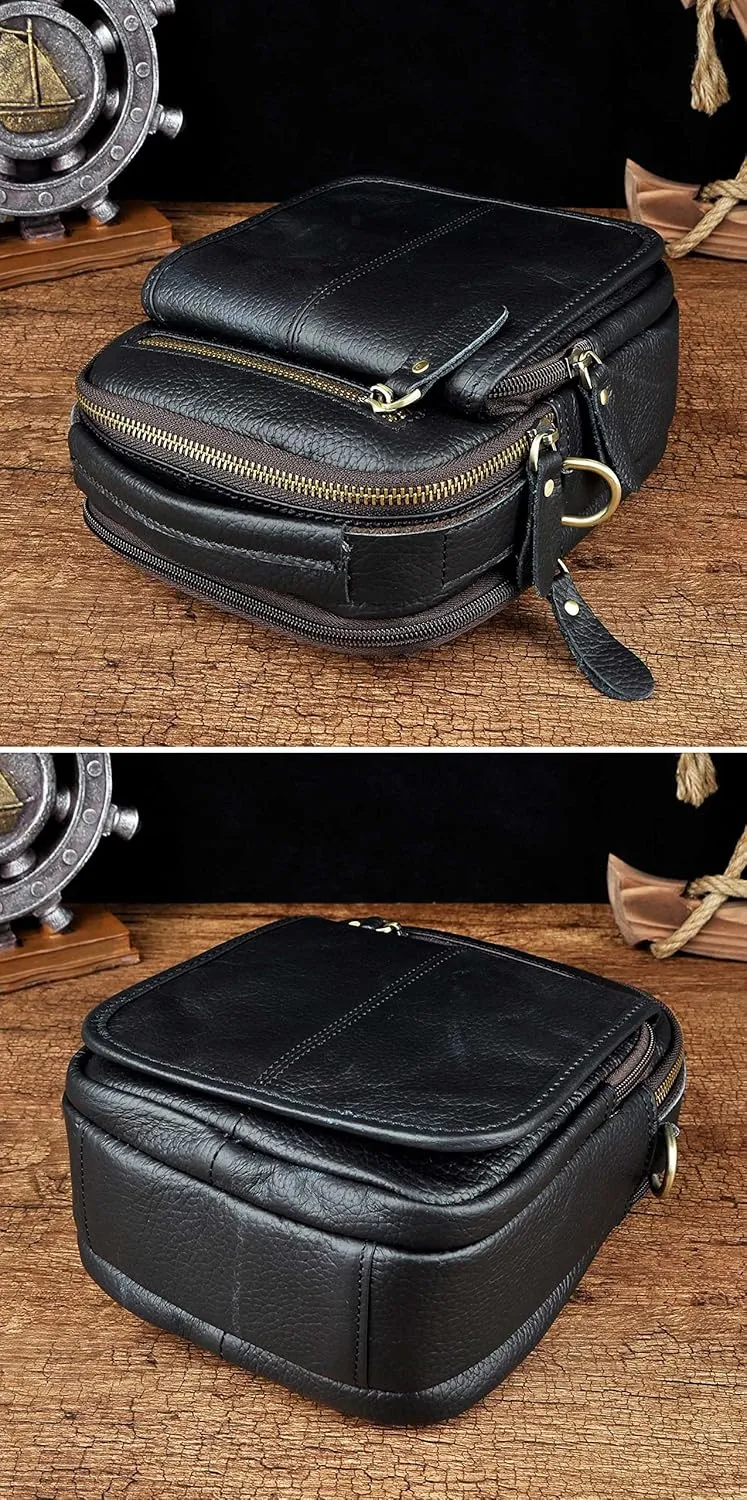 Le'aokuu Mens Genuine Leather Fanny Messenger Shoulder Satchel Waist Bag Pack