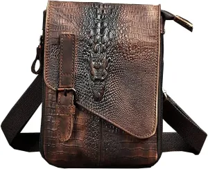 Le'aokuu Mens Genuine Leather Small Messenger Shoulder Satchel Phone Pouch Belt Fanny Waist Bag Pack