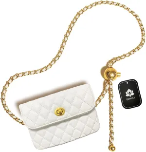 Leather Chain Belt Bag for Women White Crossbody Waist Purse Fanny Pack Fashion Evening Clutch Handbag Detachable