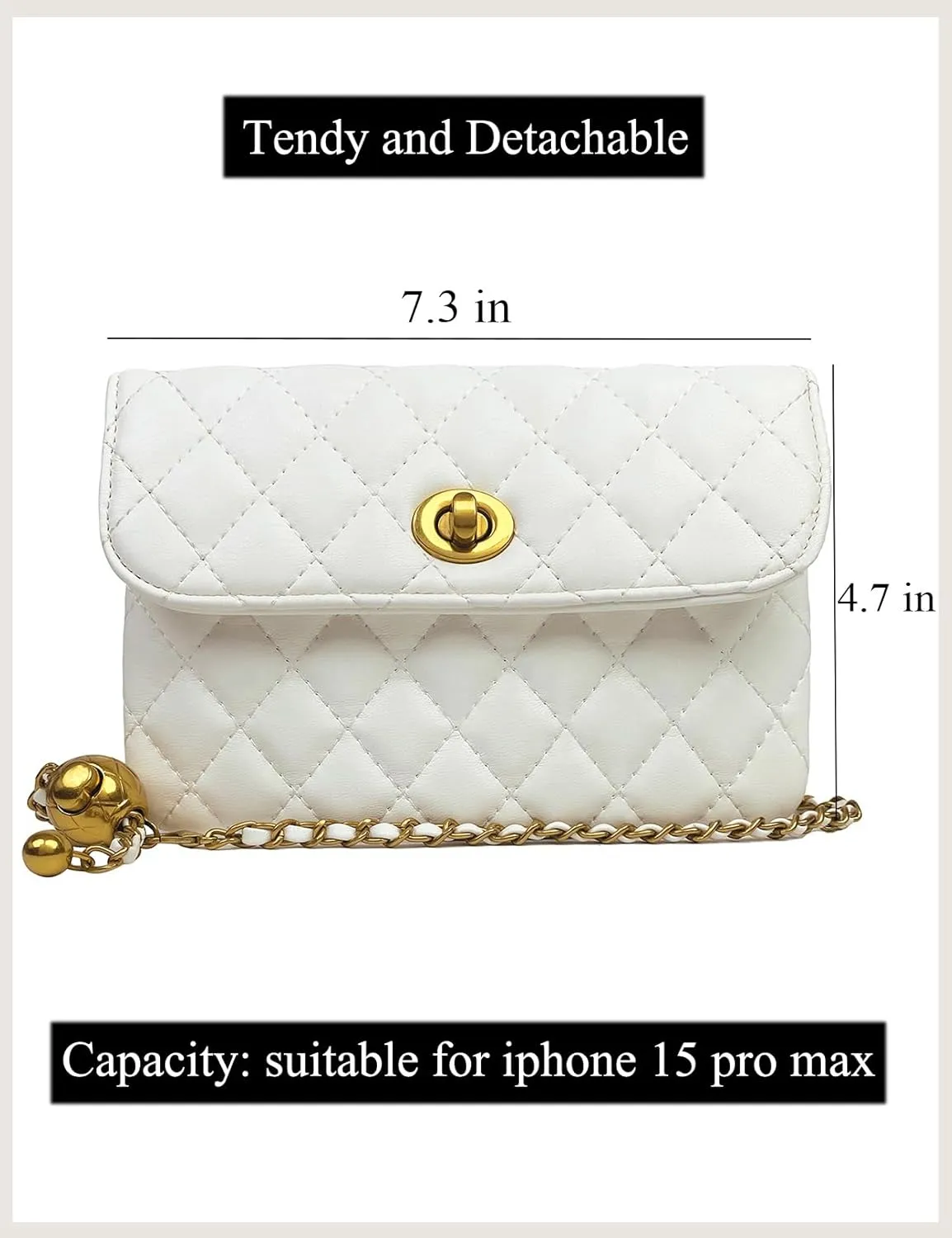Leather Chain Belt Bag for Women White Crossbody Waist Purse Fanny Pack Fashion Evening Clutch Handbag Detachable