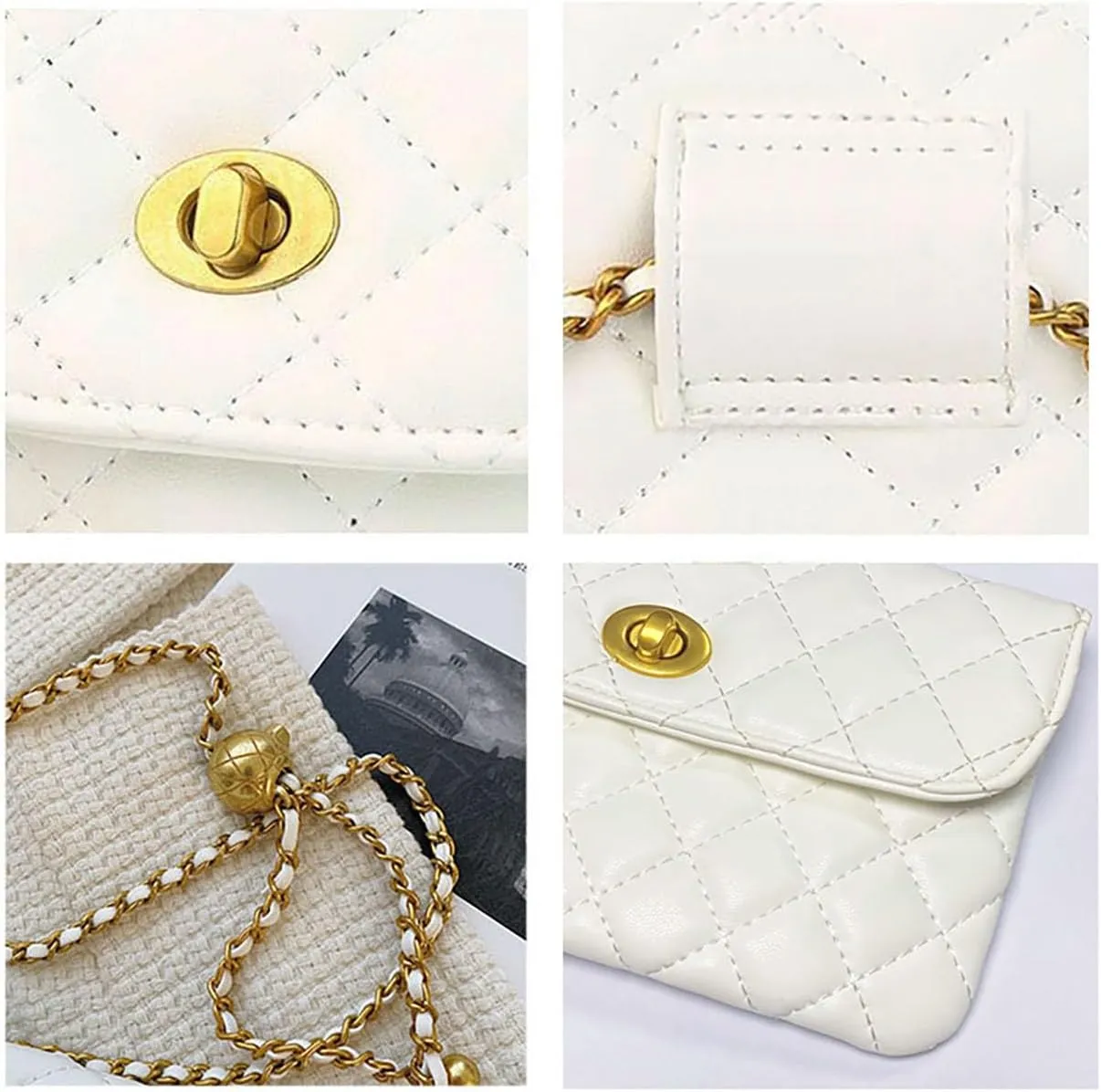 Leather Chain Belt Bag for Women White Crossbody Waist Purse Fanny Pack Fashion Evening Clutch Handbag Detachable