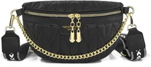 Leather Chest Bag for Women, Chain Belt Bag Fanny Pack Purse Fashionable Crossbody Waist Bags Handbag for Everyday Use Trip Walking Hiking