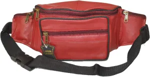 Leatherboss Genuine Leather Travel Fanny Pack Waist Belt Bag Pouch for men women, Cherry